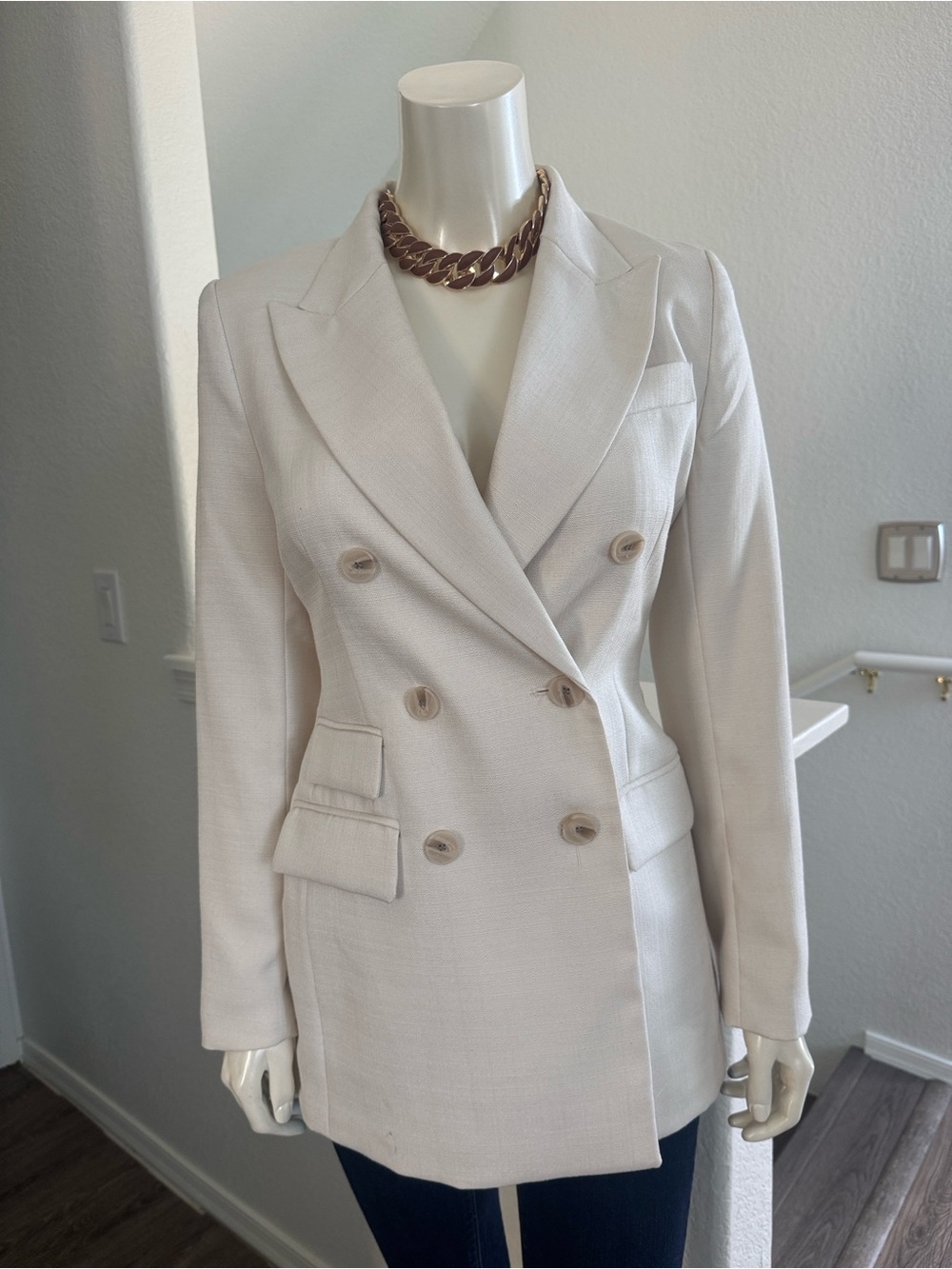 H&M Cream Double-Breasted Blazer